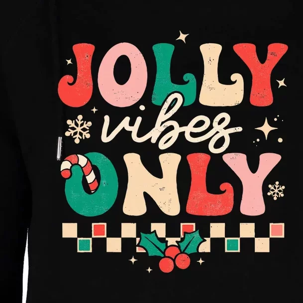 Festive Retro Christmas Joyful Holiday Vibes Womens Funnel Neck Pullover Hood