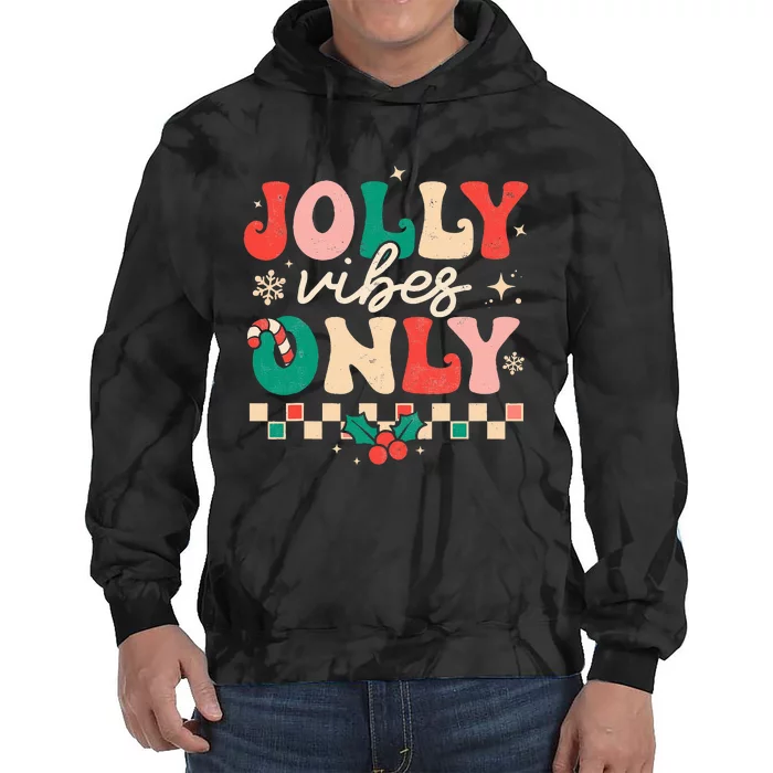 Festive Retro Christmas Joyful Holiday Vibes Tie Dye Hoodie