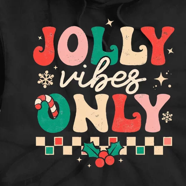 Festive Retro Christmas Joyful Holiday Vibes Tie Dye Hoodie