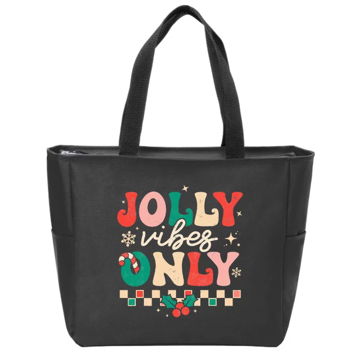 Festive Retro Christmas Joyful Holiday Vibes Zip Tote Bag