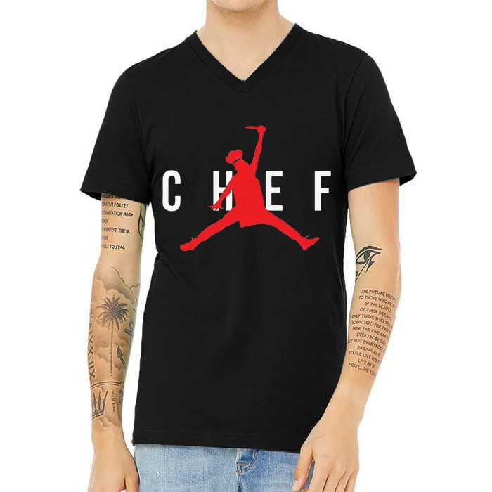 Funny Restaurant Chef Jumping Chef Knife V-Neck T-Shirt