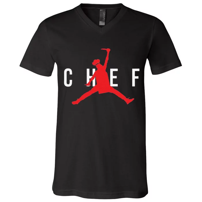 Funny Restaurant Chef Jumping Chef Knife V-Neck T-Shirt