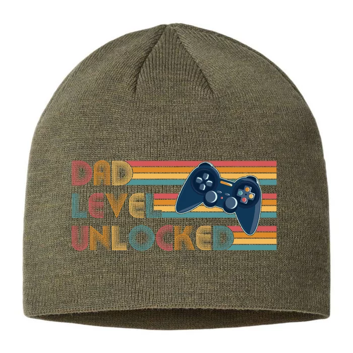 Funny Retro Dad Level Unlocked Gamer 8 1/2in Sustainable Knit Beanie