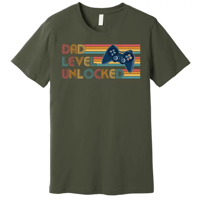 Funny Retro Dad Level Unlocked Gamer Premium T-Shirt