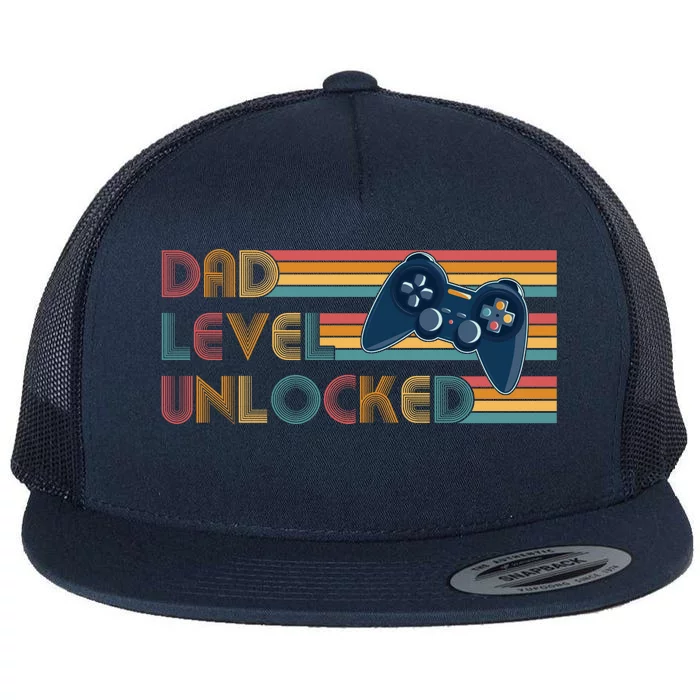 Funny Retro Dad Level Unlocked Gamer Flat Bill Trucker Hat