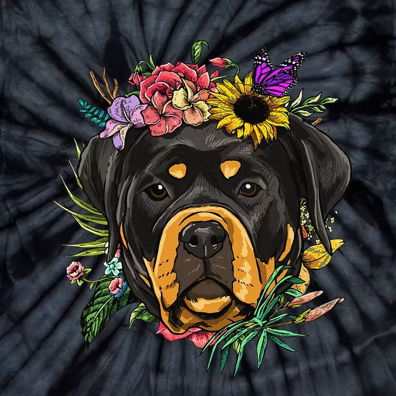 Floral Rottweiler Dog Spring Nature Rottweiler Lovers Tie-Dye T-Shirt