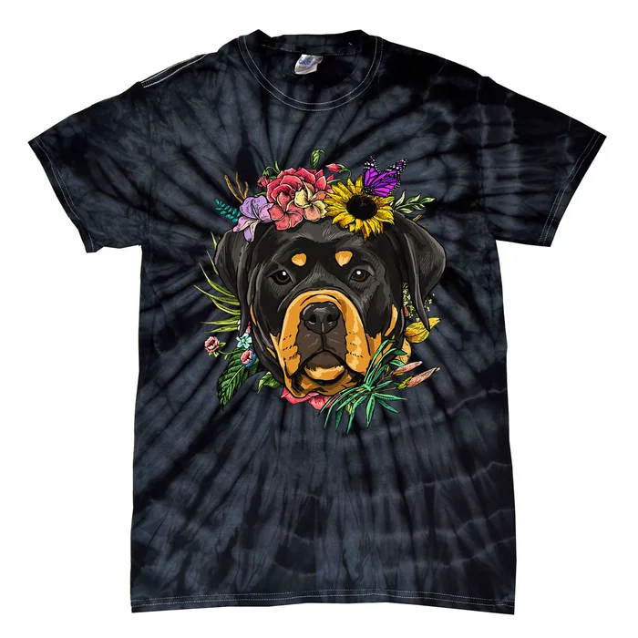 Floral Rottweiler Dog Spring Nature Rottweiler Lovers Tie-Dye T-Shirt