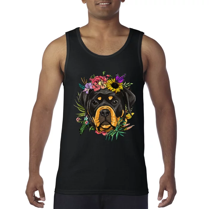 Floral Rottweiler Dog Spring Nature Rottweiler Lovers Tank Top