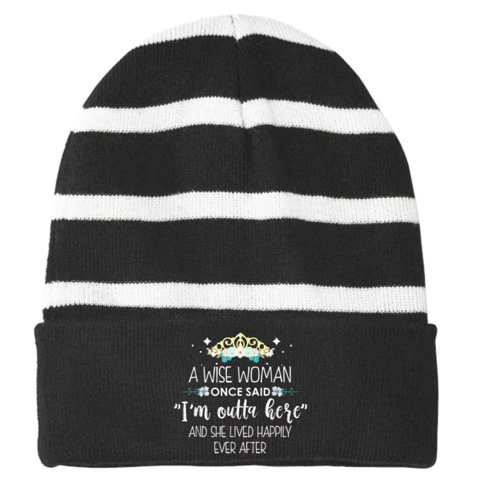 Funny Retirement Designs For Wo Girls Retiring Employee Striped Beanie with Solid Band