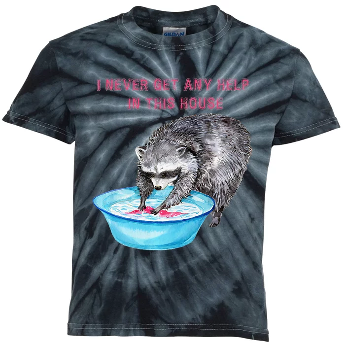 Funny Raccoon Doing Chores Kids Tie-Dye T-Shirt