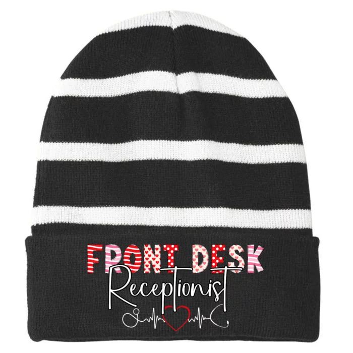 Front Receptionist Desk Valentines Day Hospital Nurse Office Striped Beanie with Solid Band