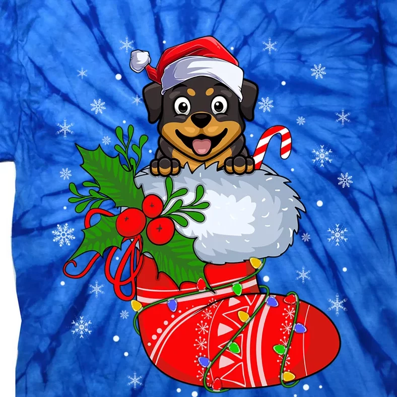 Funny Rottweiler Dog In Christmas Sock Santa Rottweiler Xmas Gift Tie-Dye T-Shirt