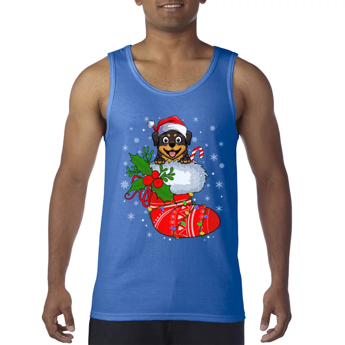 Funny Rottweiler Dog In Christmas Sock Santa Rottweiler Xmas Gift Tank Top