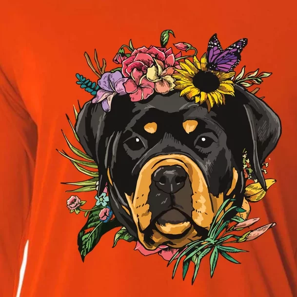 Floral Rottweiler Dog Spring Nature Rottweiler Lovers Cooling Performance Long Sleeve Crew