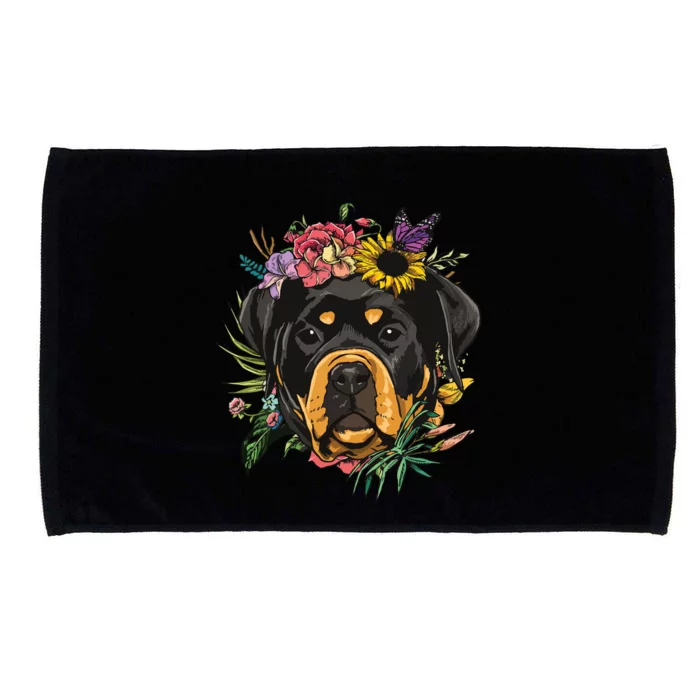 Floral Rottweiler Dog Spring Nature Rottweiler Lovers Microfiber Hand Towel