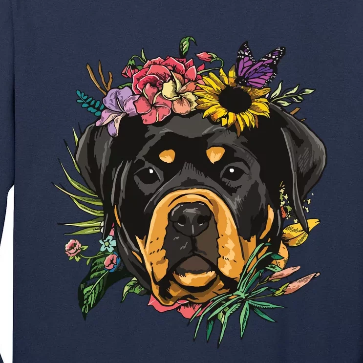 Floral Rottweiler Dog Spring Nature Rottweiler Lovers Tall Long Sleeve T-Shirt