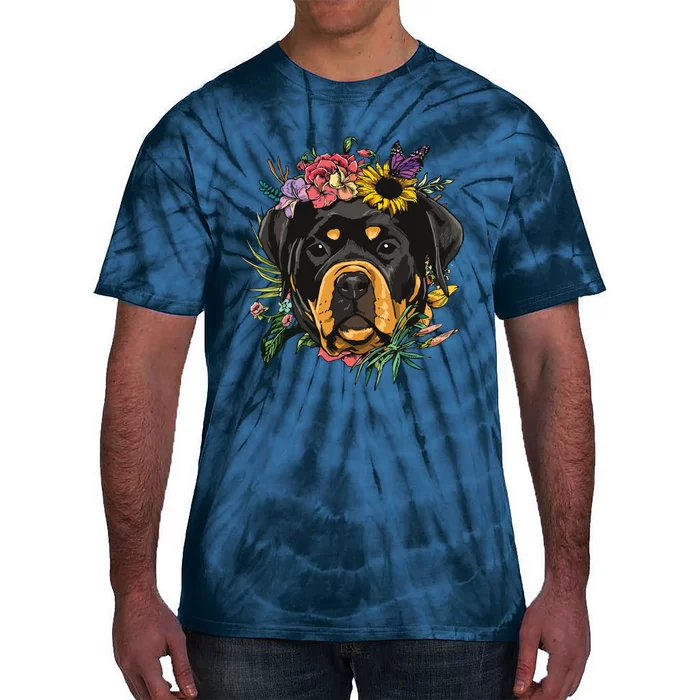 Floral Rottweiler Dog Spring Nature Rottweiler Lovers Tie-Dye T-Shirt