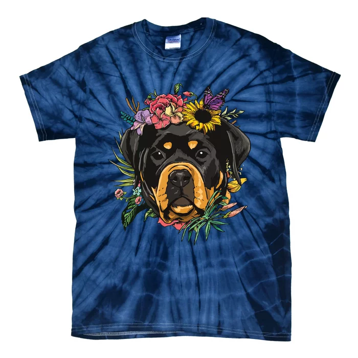 Floral Rottweiler Dog Spring Nature Rottweiler Lovers Tie-Dye T-Shirt