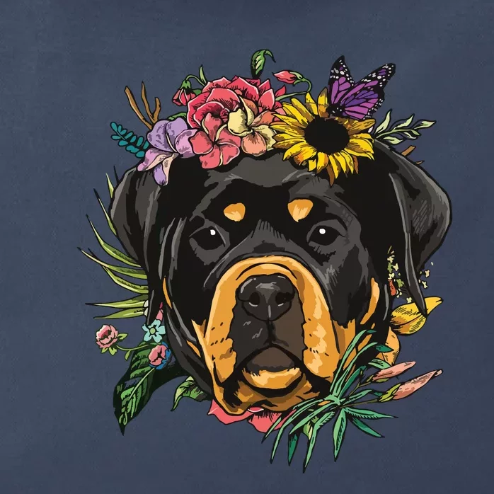 Floral Rottweiler Dog Spring Nature Rottweiler Lovers Zip Tote Bag