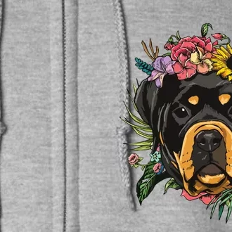 Floral Rottweiler Dog Spring Nature Rottweiler Lovers Full Zip Hoodie