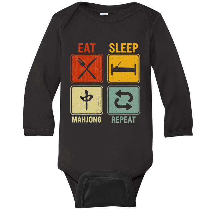 Funny Retro Design For   Eat Sleep Mahjong Repeat Baby Long Sleeve Bodysuit