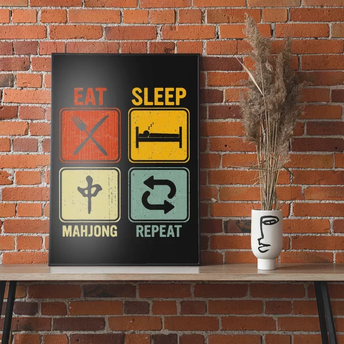 Funny Retro Design For   Eat Sleep Mahjong Repeat Poster