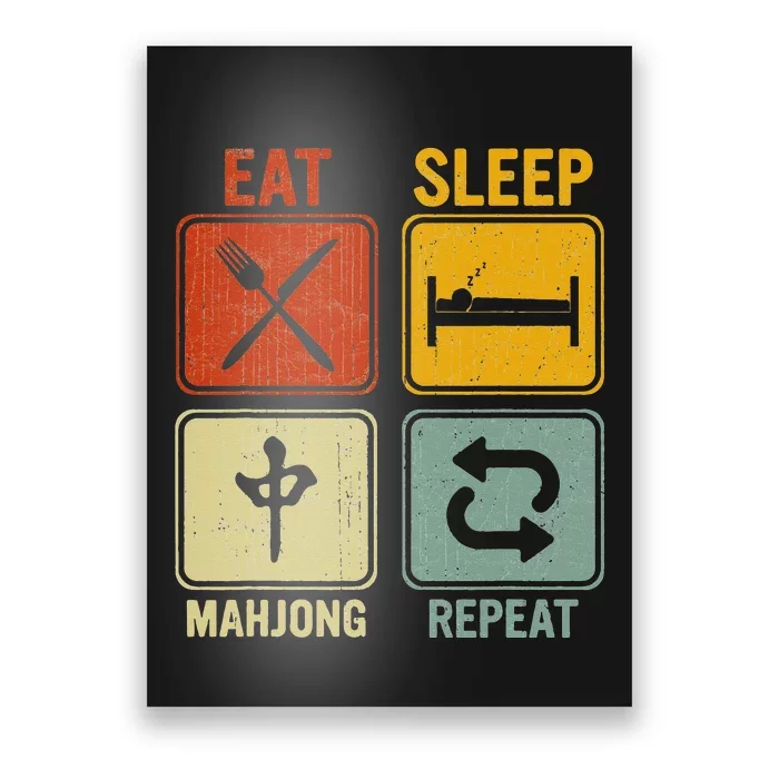 Funny Retro Design For   Eat Sleep Mahjong Repeat Poster