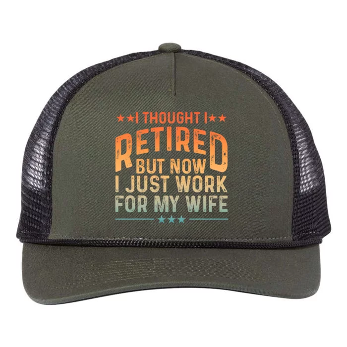 Funny Retired Design Retired Retiree Retirement Retro Rope Trucker Hat Cap