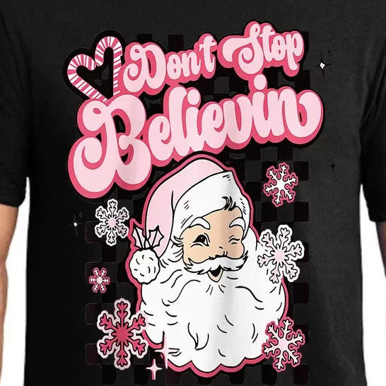 Funny Retro Don't Stop Believing Santa Claus Christmas Pajama Set