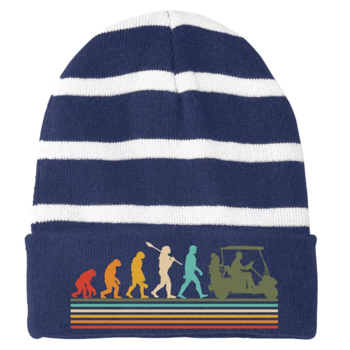 Funny Retro Evolution Of A Golfer Striped Beanie with Solid Band