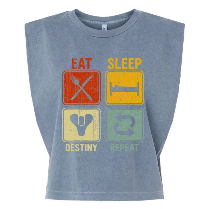 Funny Retro Eat Sleep Destiny Repeat Garment-Dyed Women's Muscle Tee