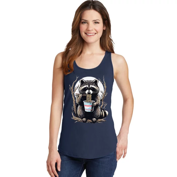 Funny Raccoon Eating Instant Noodle Cup Gifts Ladies Essential Tank