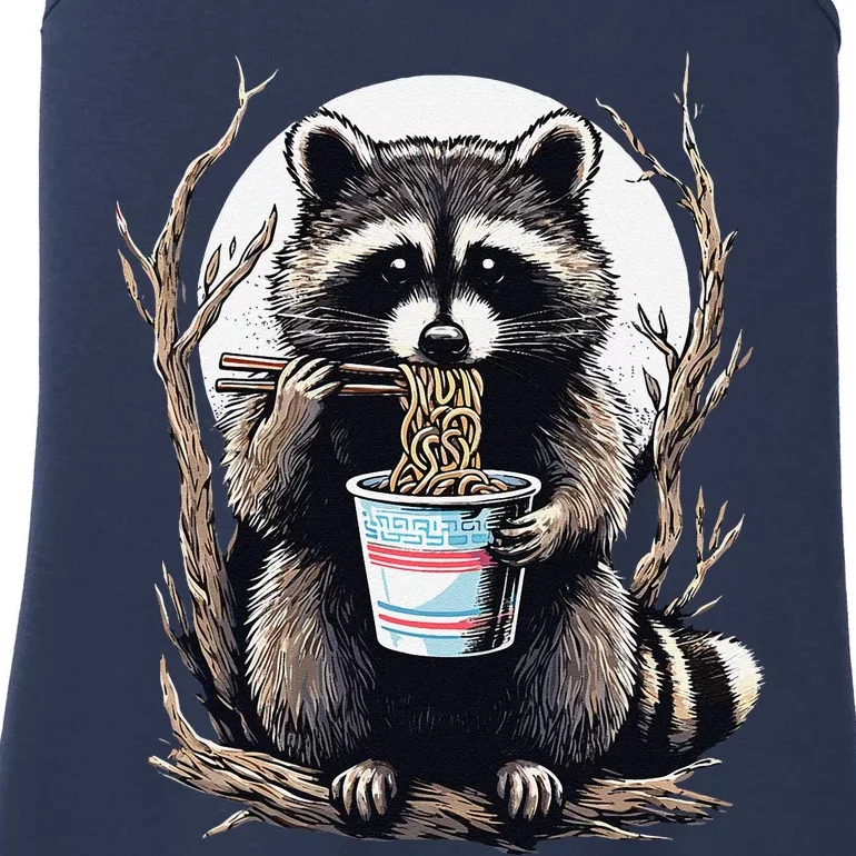 Funny Raccoon Eating Instant Noodle Cup Gifts Ladies Essential Tank