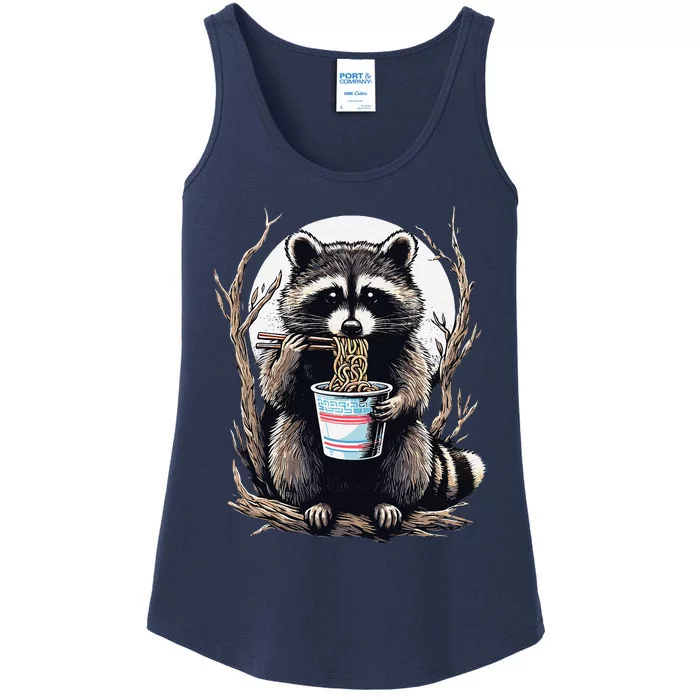 Funny Raccoon Eating Instant Noodle Cup Gifts Ladies Essential Tank