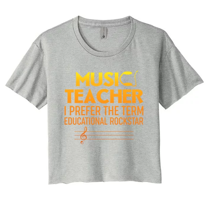 Funny Retro Educational Rockstar Music Teacher Gift Women's Crop Top Tee