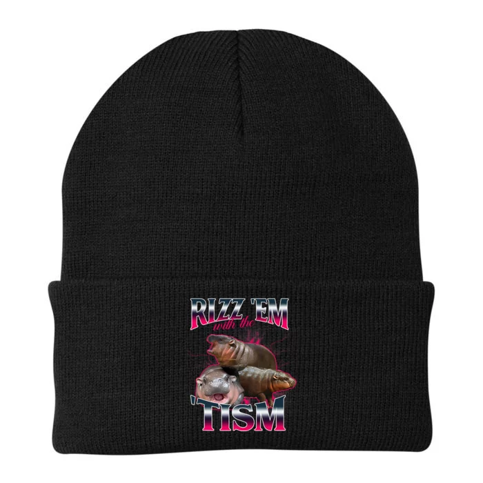 Funny Rizz Em With The Tism Meme Moo Deng Baby Hippo Knit Cap Winter Beanie