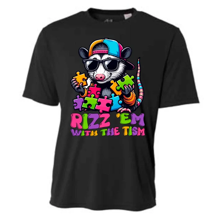 Funny Rizz Em With The Tism Groovy Opossum Meme Autism Gift Cooling Performance Crew T-Shirt