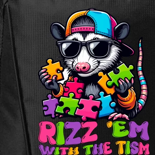 Funny Rizz Em With The Tism Groovy Opossum Meme Autism Gift City Backpack