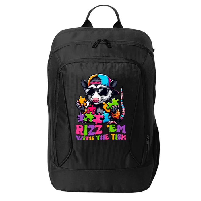 Funny Rizz Em With The Tism Groovy Opossum Meme Autism Gift City Backpack