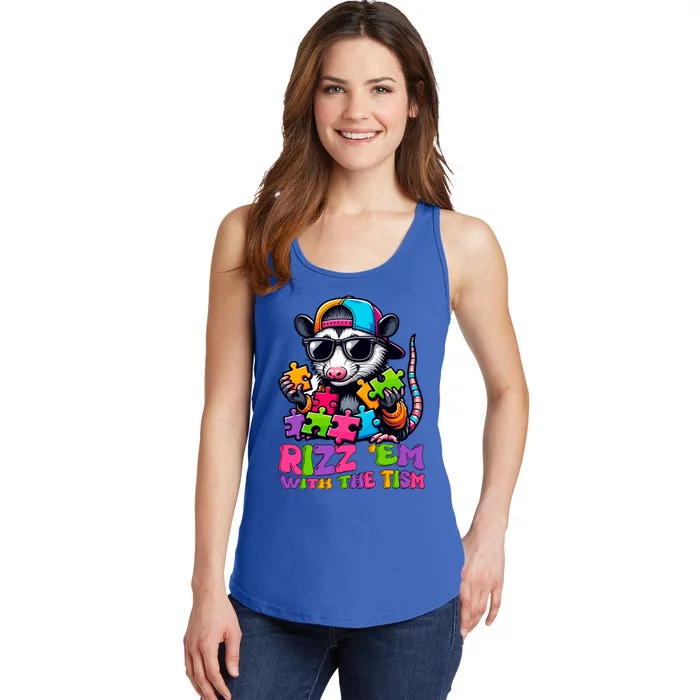 Funny Rizz Em With The Tism Groovy Opossum Meme Autism Gift Ladies Essential Tank