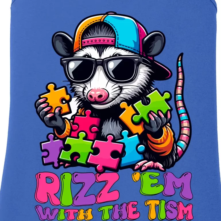 Funny Rizz Em With The Tism Groovy Opossum Meme Autism Gift Ladies Essential Tank