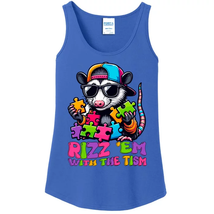 Funny Rizz Em With The Tism Groovy Opossum Meme Autism Gift Ladies Essential Tank