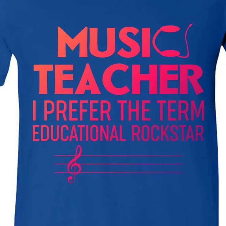 Funny Retro Educational Rockstar Music Teacher Gift V-Neck T-Shirt