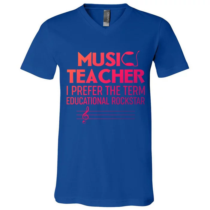 Funny Retro Educational Rockstar Music Teacher Gift V-Neck T-Shirt