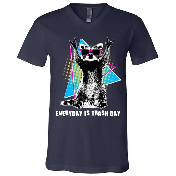 Funny Retro Everyday Is Trash Day Raccoon V-Neck T-Shirt