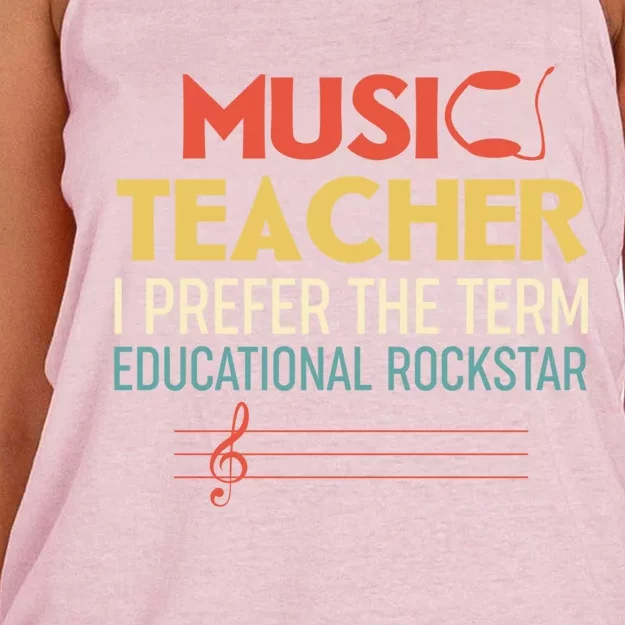 Funny Retro Educational Rockstar Music Teacher Gift Women's Knotted Racerback Tank