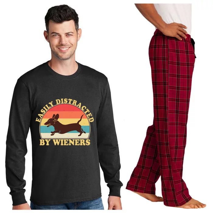 Funny Retro Easily Distracted By Wieners Dachshund fan Long Sleeve Pajama Set