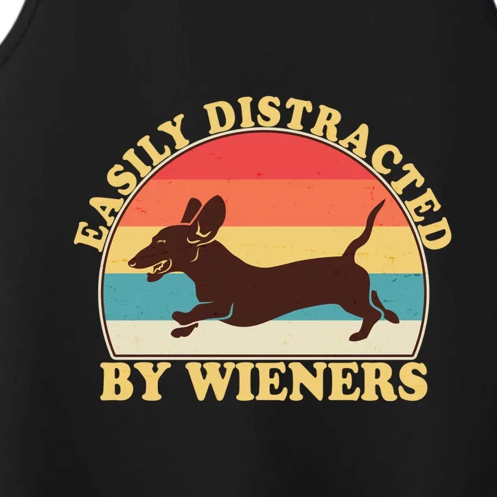 Funny Retro Easily Distracted By Wieners Dachshund fan Performance Tank