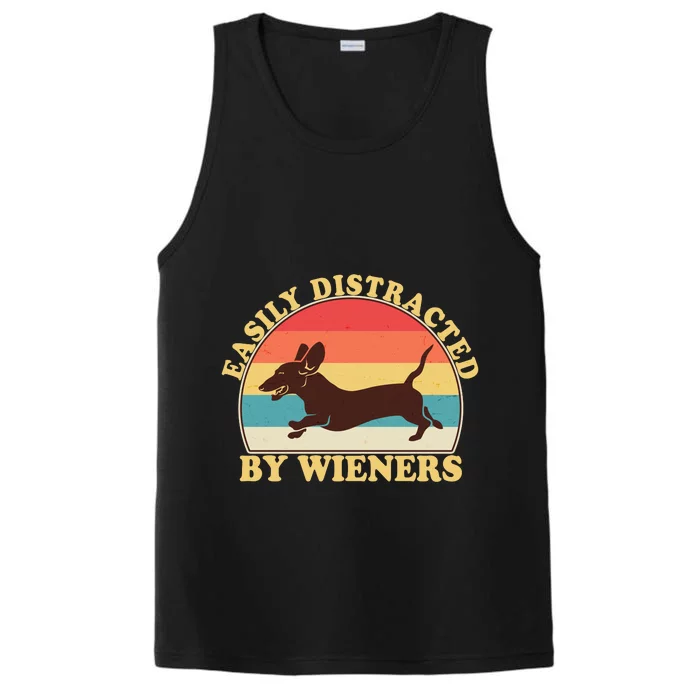 Funny Retro Easily Distracted By Wieners Dachshund fan Performance Tank