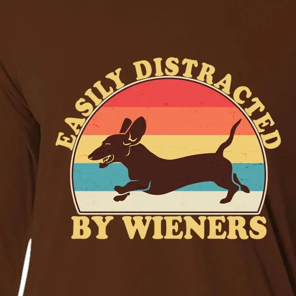 Funny Retro Easily Distracted By Wieners Dachshund fan Cooling Performance Long Sleeve Crew